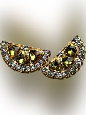 🍋 Gold-Tone Crystal Lemon Slice Stud Earrings